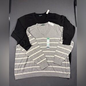 Terra & Sky V-Neck Fine Gauge Lightweight Sweater Set of 2 - Women’s Plus 4X